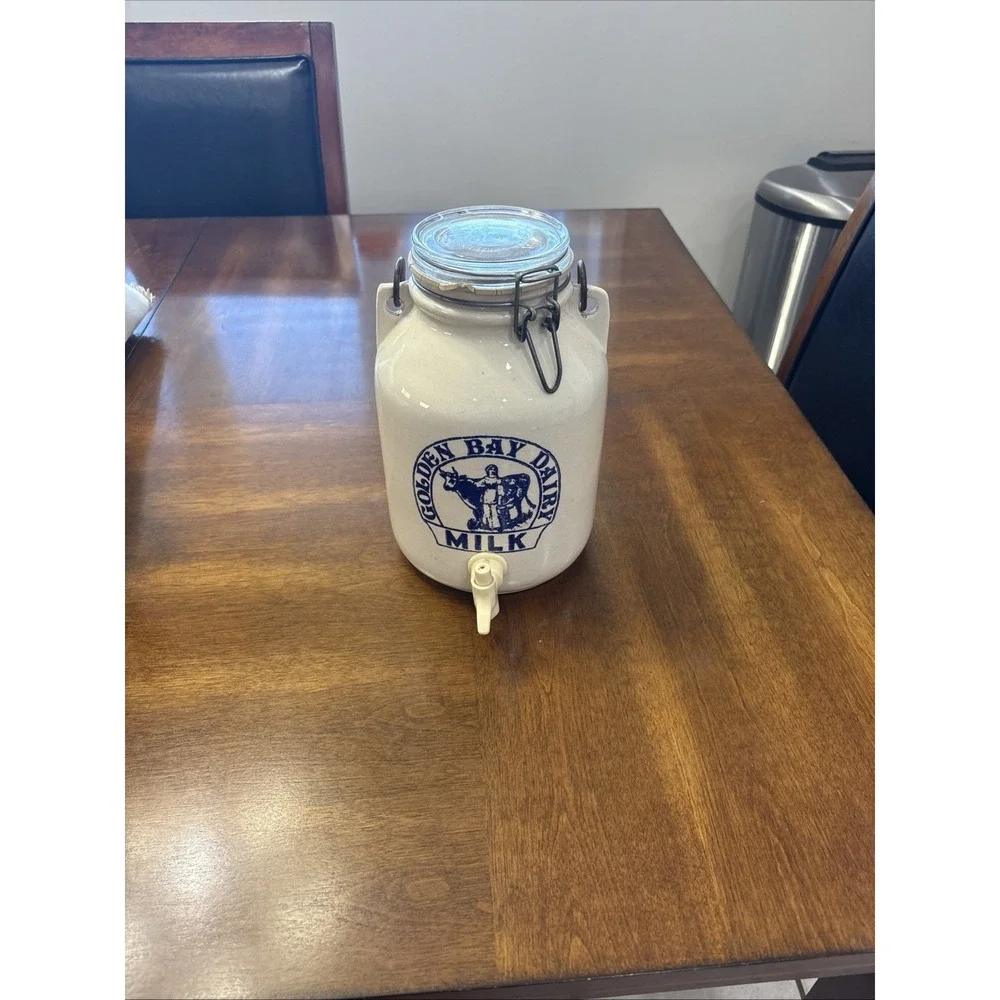 Golden Bay Dairy Milk K‎ jug By Shop Santa Ana CA USA With Spout & Glass Lid